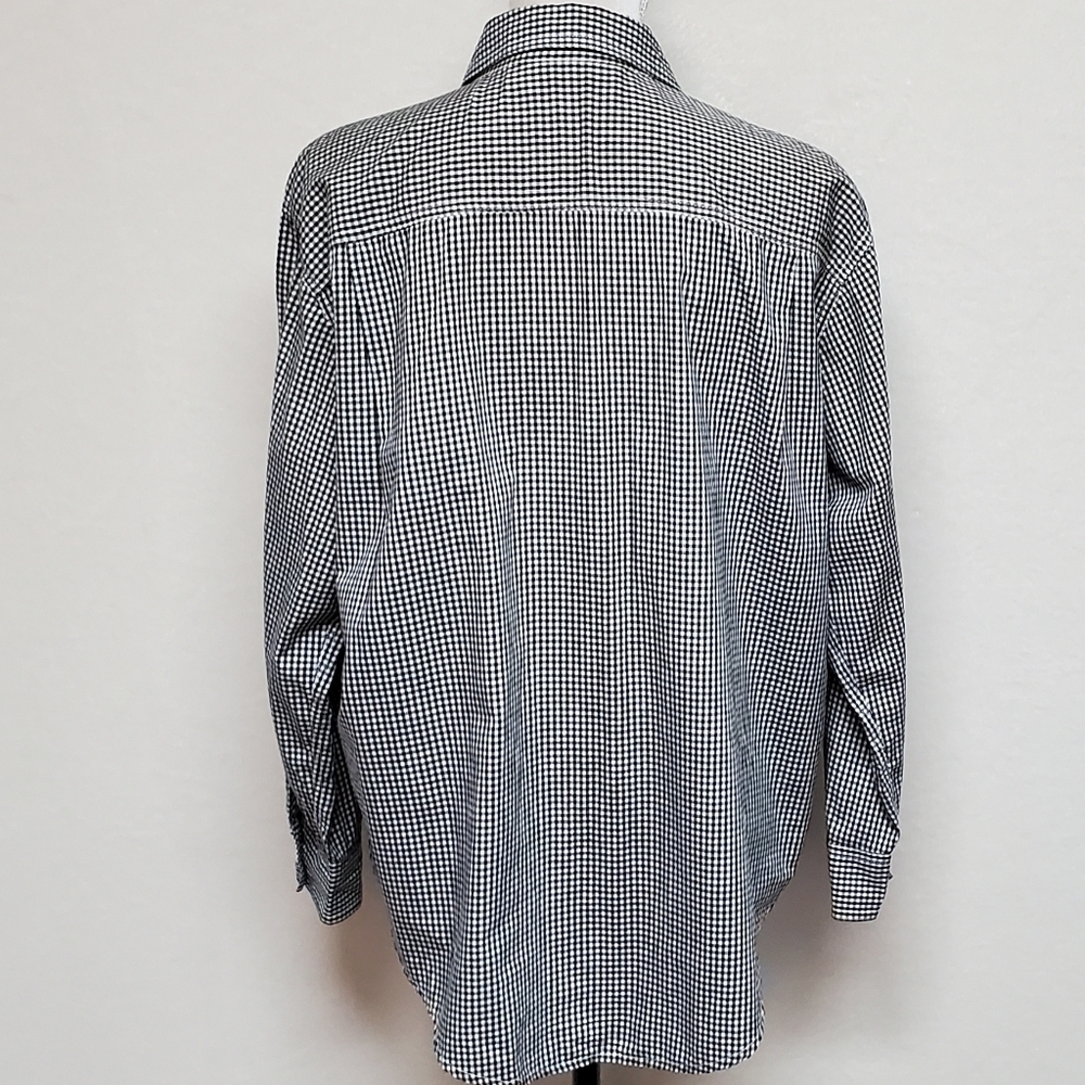 VINTAGE 90s Karen Kane Red Tartan Plaid Black Plaid Colorblock Button Up Blouse - Picture 9 of 13